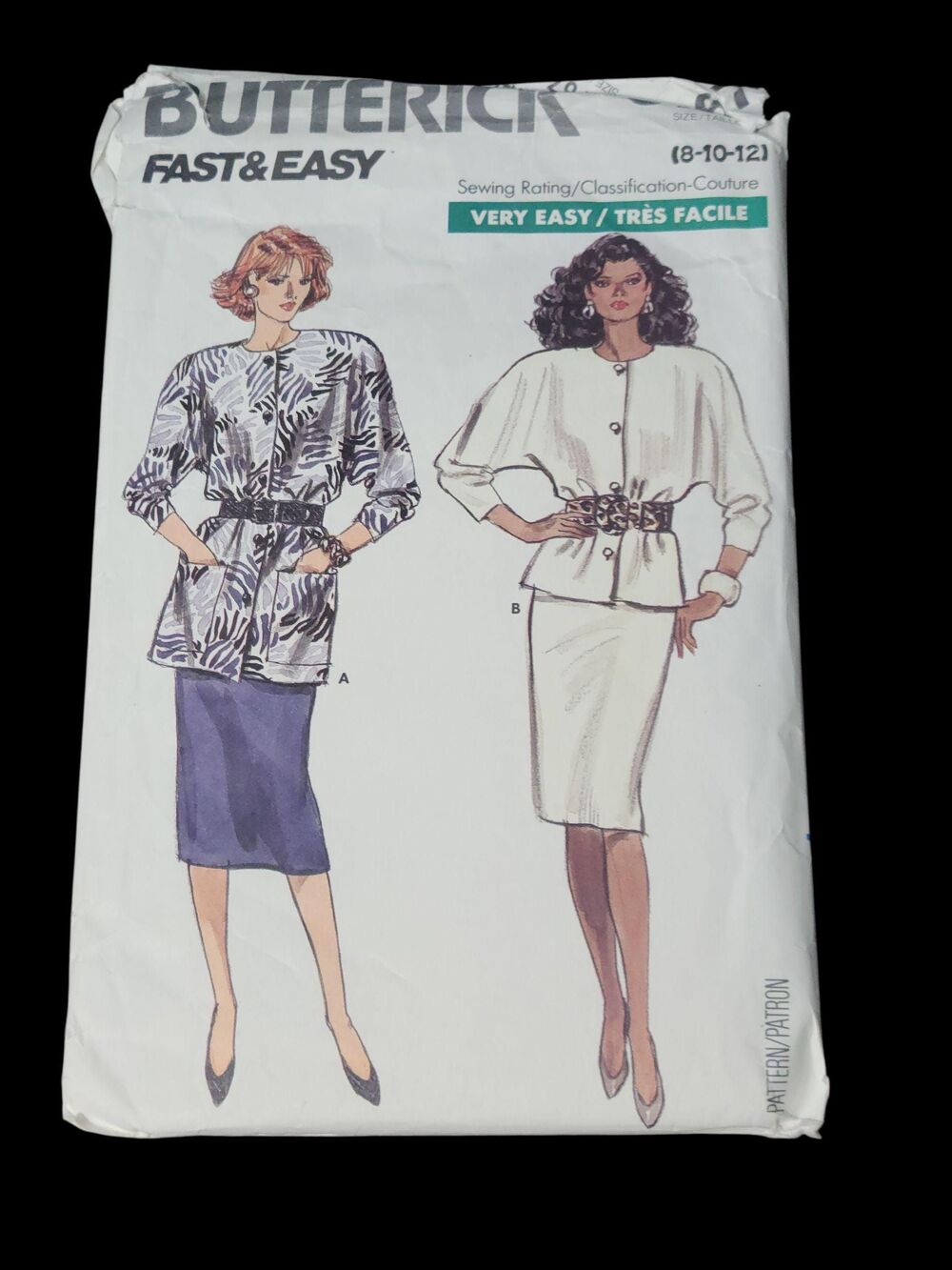 Vtg #5767 Butterick Sewing Pattern Misses 1980s 8 10 12 Fitting Top Skirt